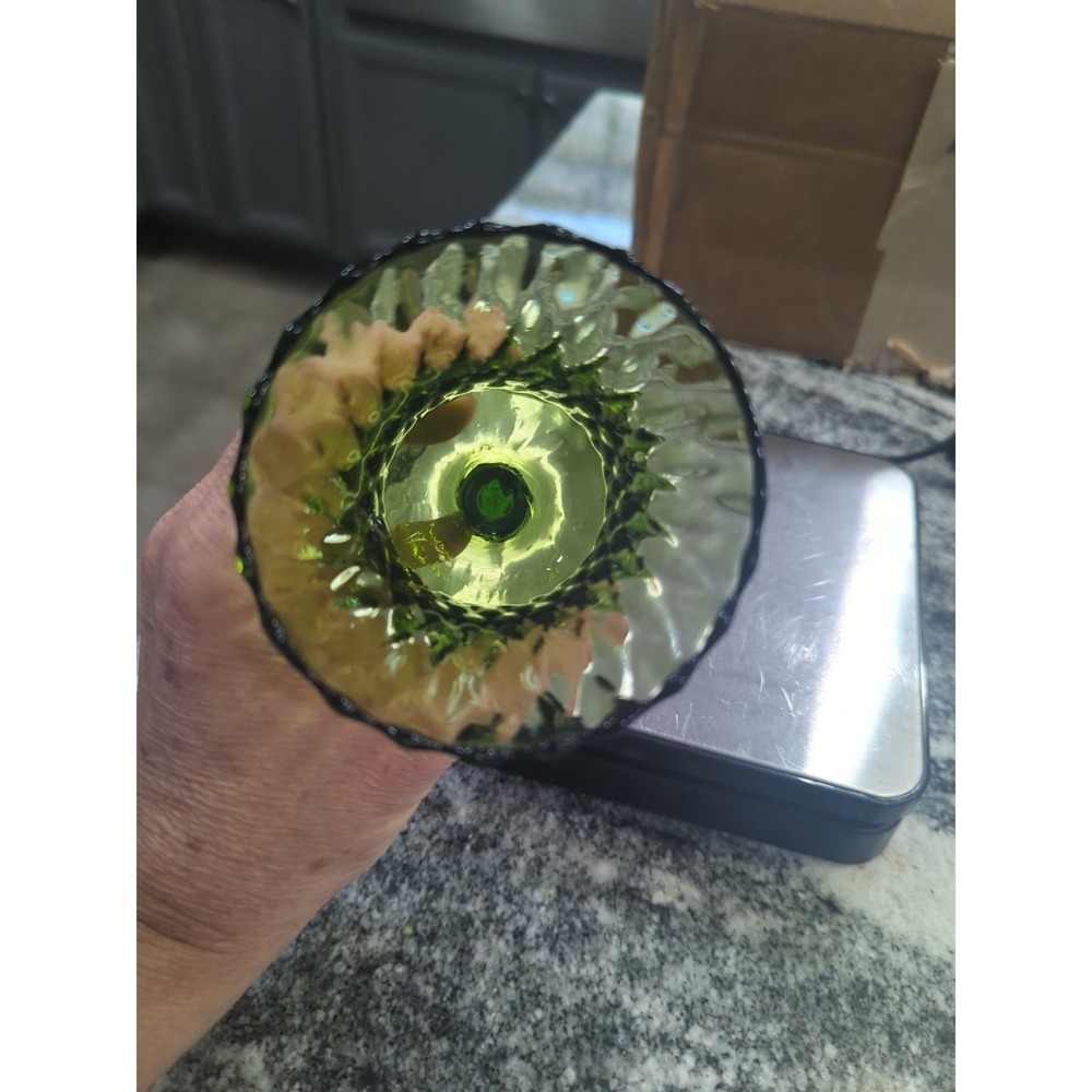 VINTAGE HOMCO AVOCADO GREEN HONEYCOMB GLASS PEG VOTIVE CANDLE HOLDER 5" - Picture 3 of 7